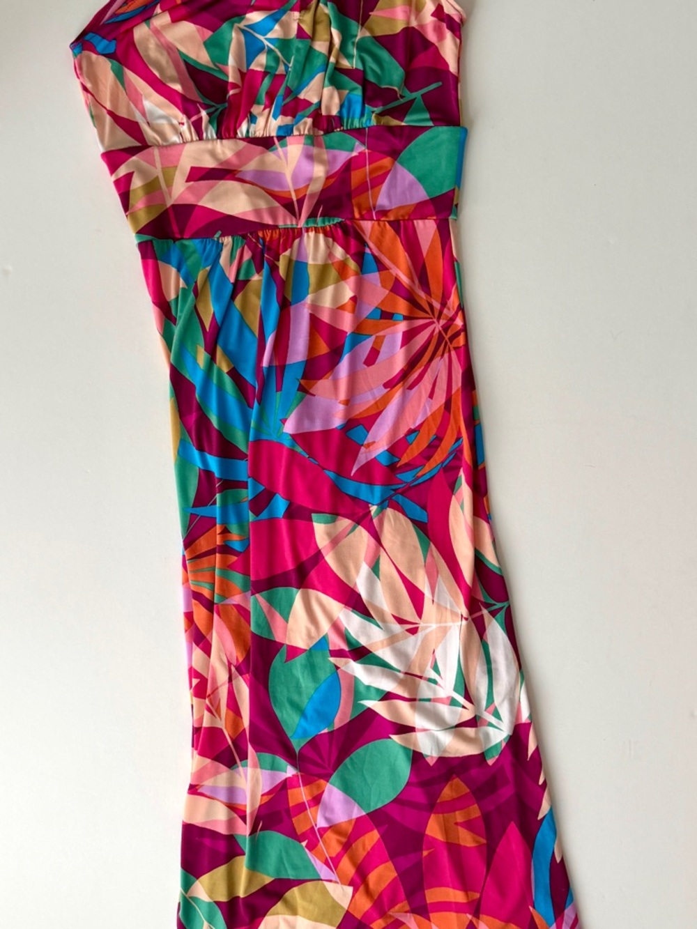 Vibrant Tropical Maxi Dress in Fuchsia, Teal & Coral